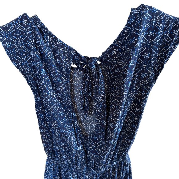 Mimi Chica women's romper with a blue geometric pattern and pom pom trim XS - Picture 4 of 6